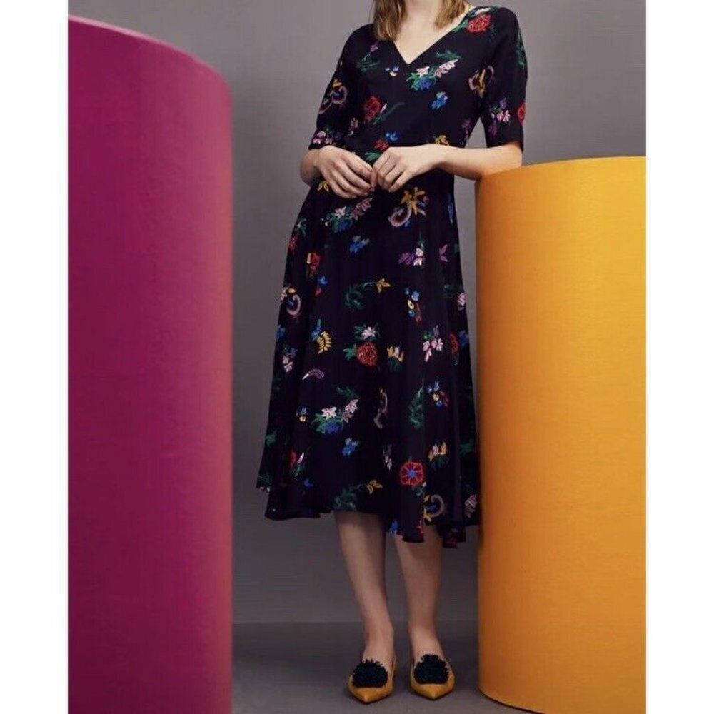 Novis Womens Silk Dress Size 8 Novelty Print Floral Runway Made In USA